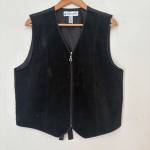 Marsh Landing Vintage Leather Vest Full‎ Zip Black Women Lrg Boho Western Biker